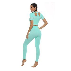 Women's Green Turquoise 2-Piece Yoga Leggings Set